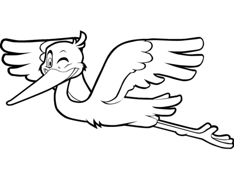 Winking Cartoon Stork Coloring Page